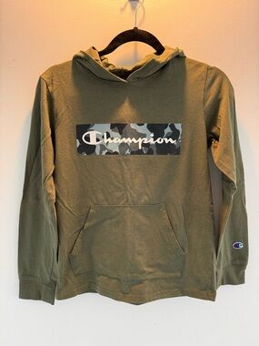 Champion Olive Green Camo Logo Long Sleeve Pullover Hoodie